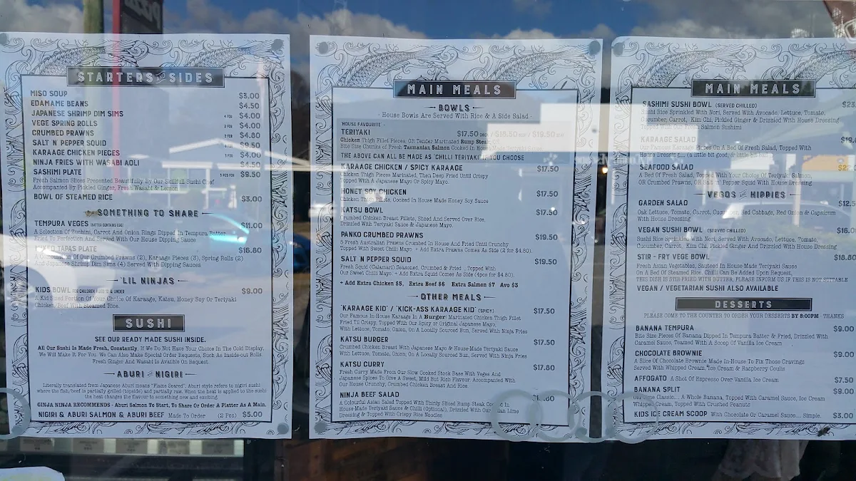 Menu, Ginja Ninja Sushi Cafe & Bar