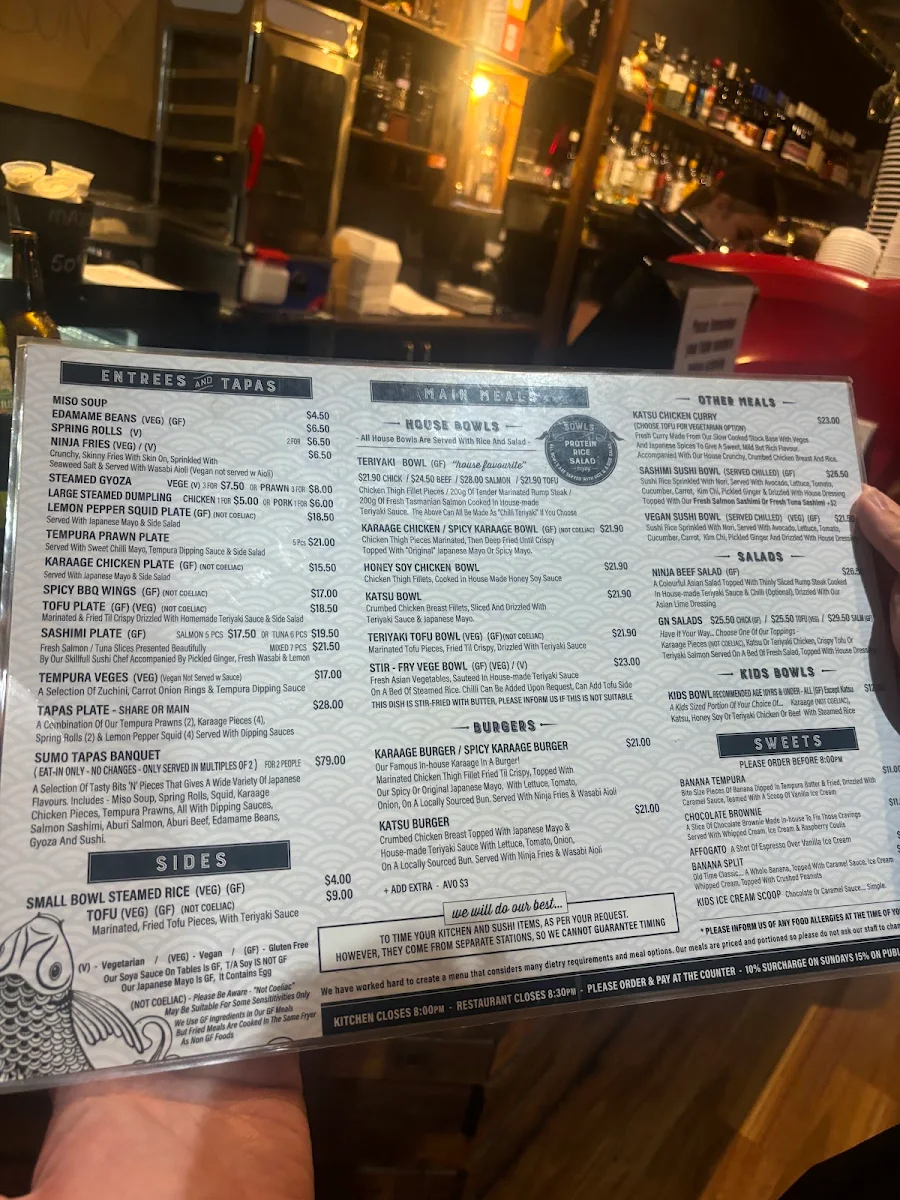 Menu, Ginja Ninja Sushi Cafe & Bar