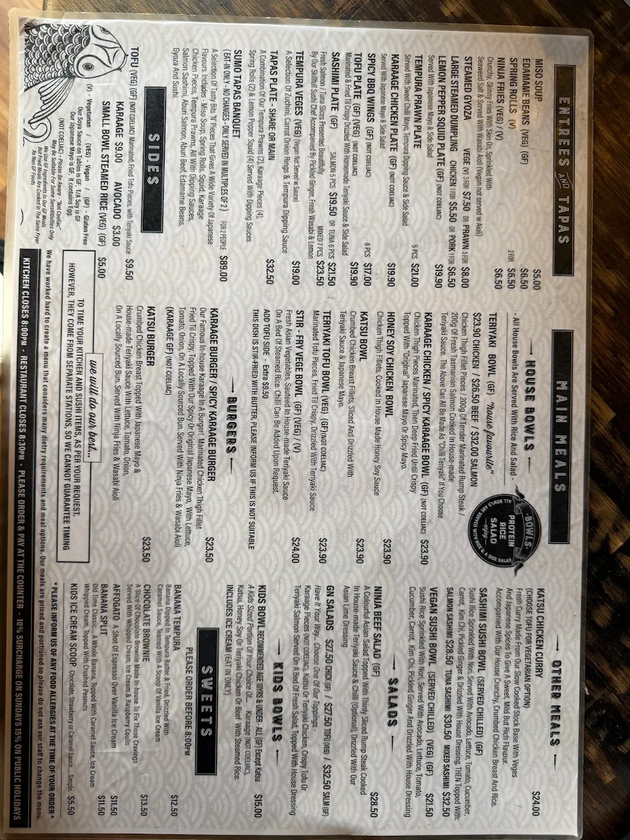 Menu, Ginja Ninja Sushi Cafe & Bar
