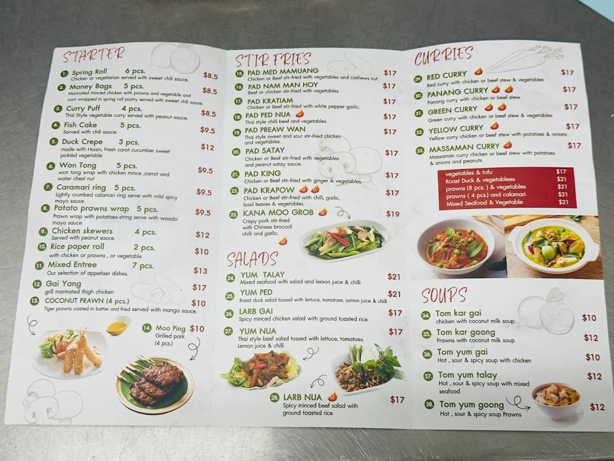 Menu, Moe Thai Restaurant