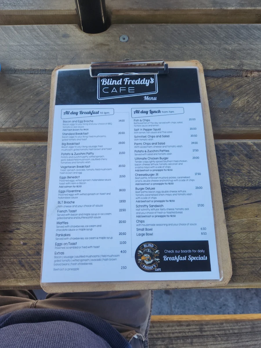 Menu, Blind Freddy's Cafe