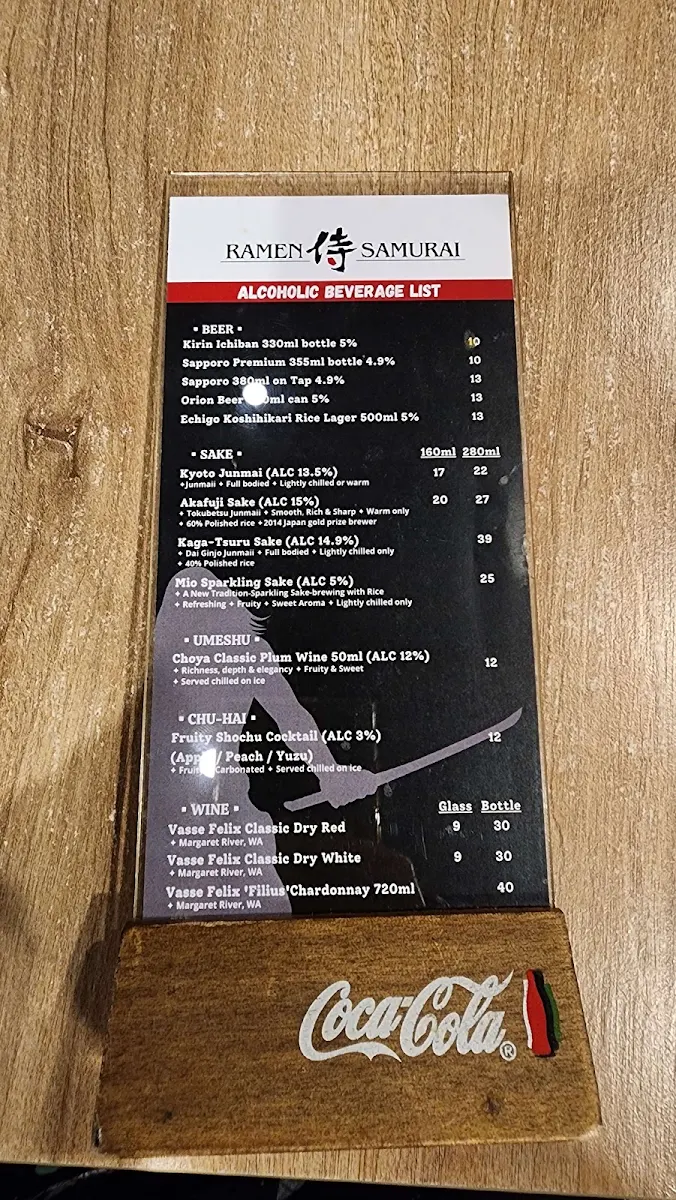 Menu, Ramen Samurai