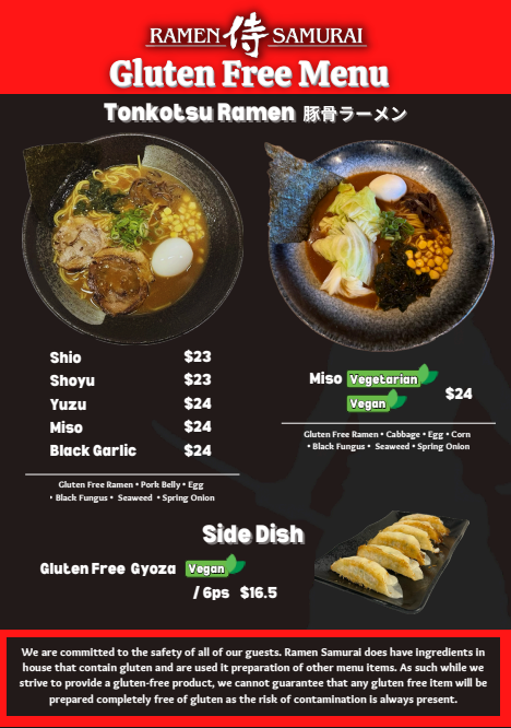 Menu, Ramen Samurai