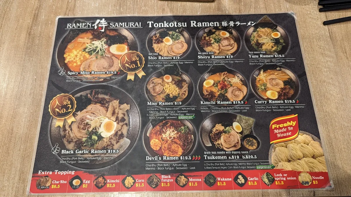 Menu, Ramen Samurai