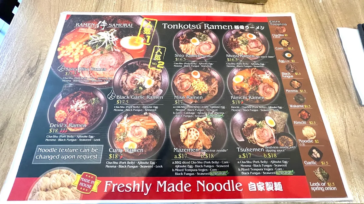 Menu, Ramen Samurai