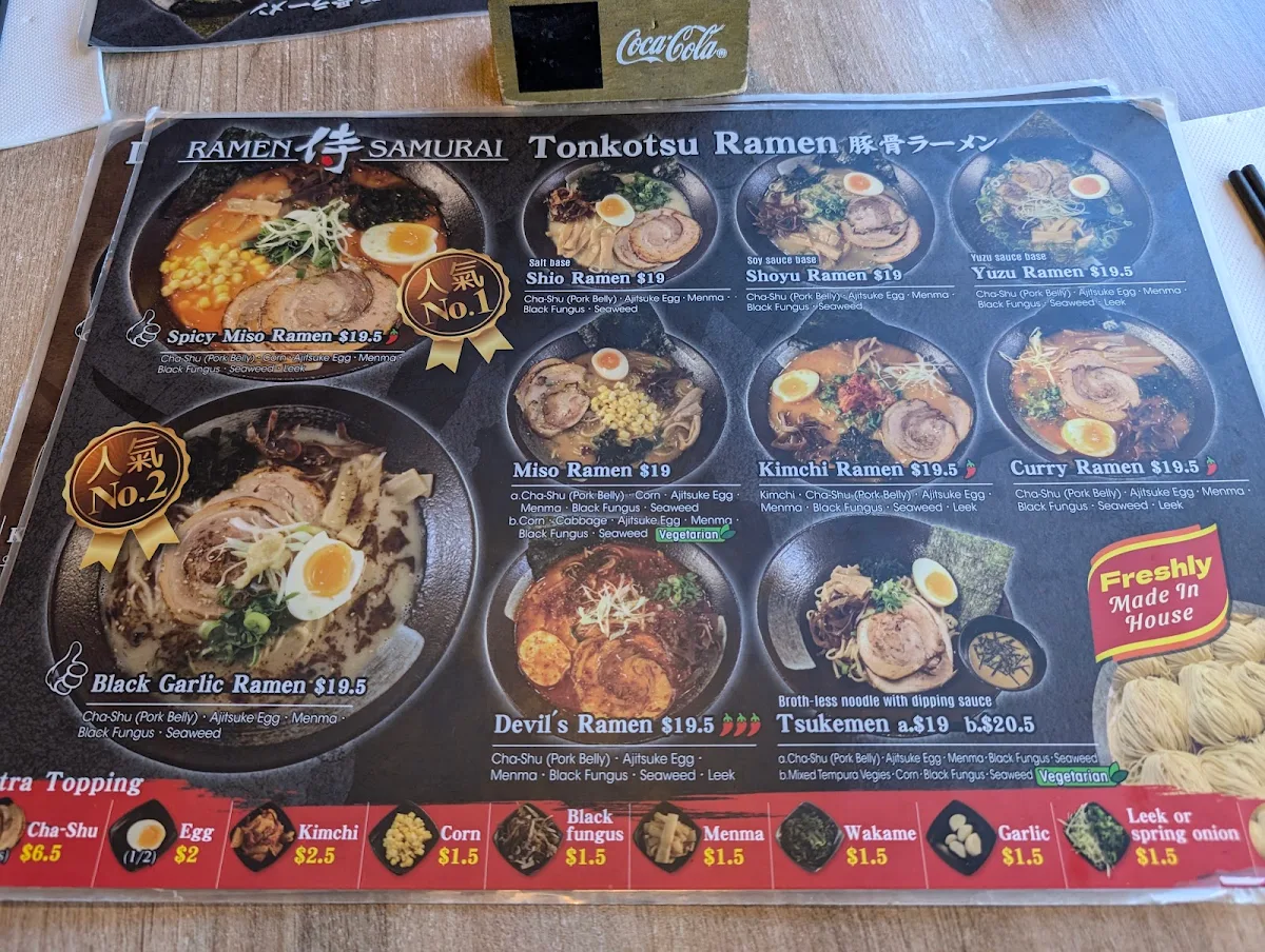 Menu, Ramen Samurai