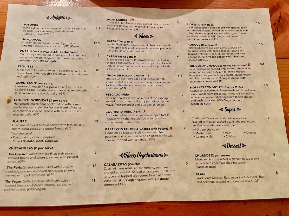 Menu, Los Hermanos Mexican Taqueria