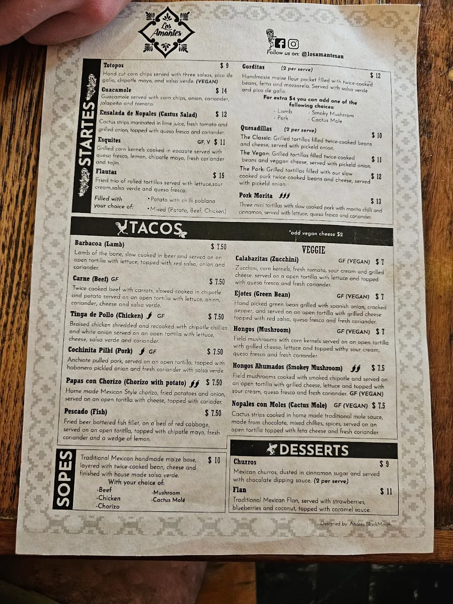 Menu, Los Hermanos Mexican Taqueria