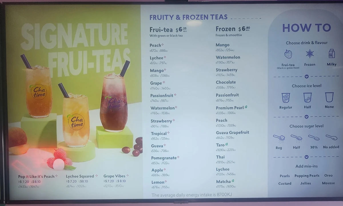 Menu, Chatime Hallett Cove
