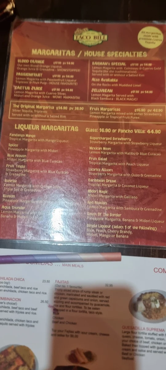 Menu, Taco Bill - Albury