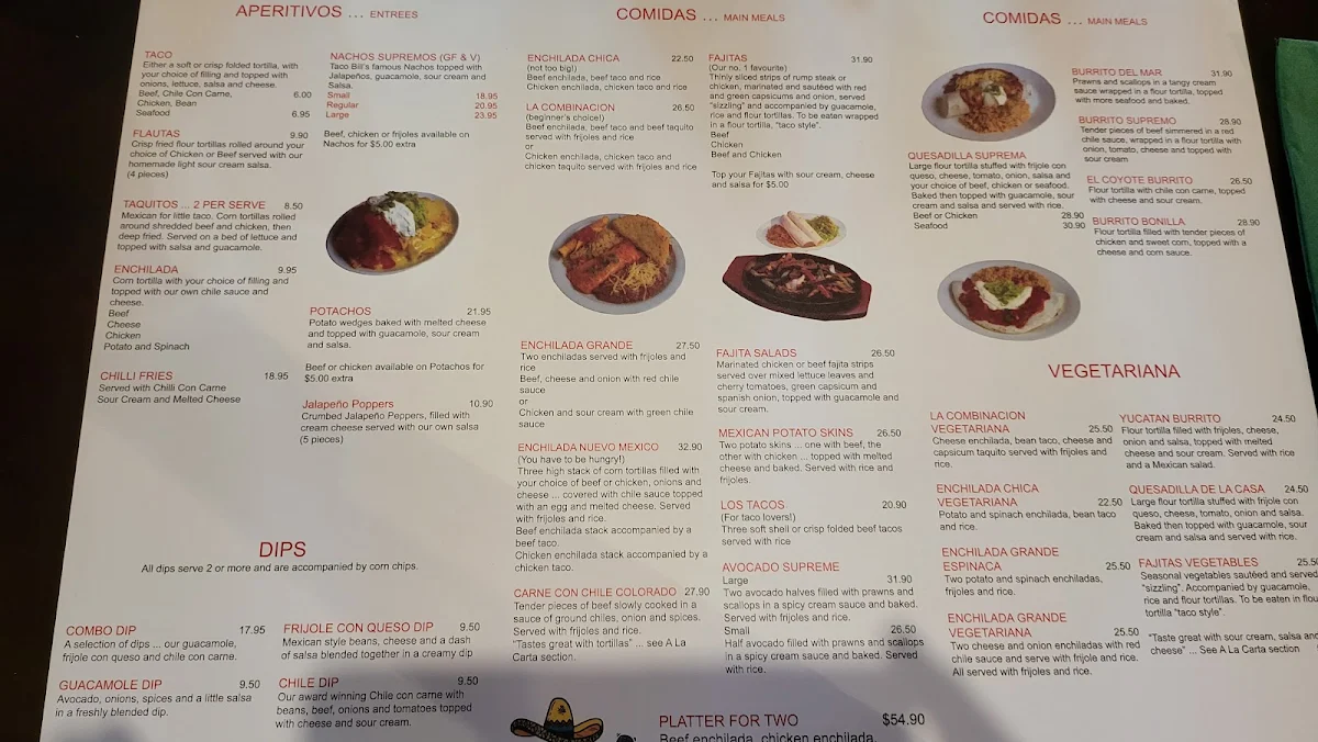 Menu, Taco Bill - Albury