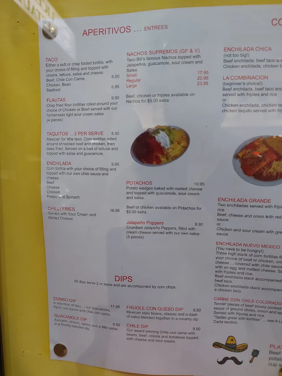 Menu, Taco Bill - Albury