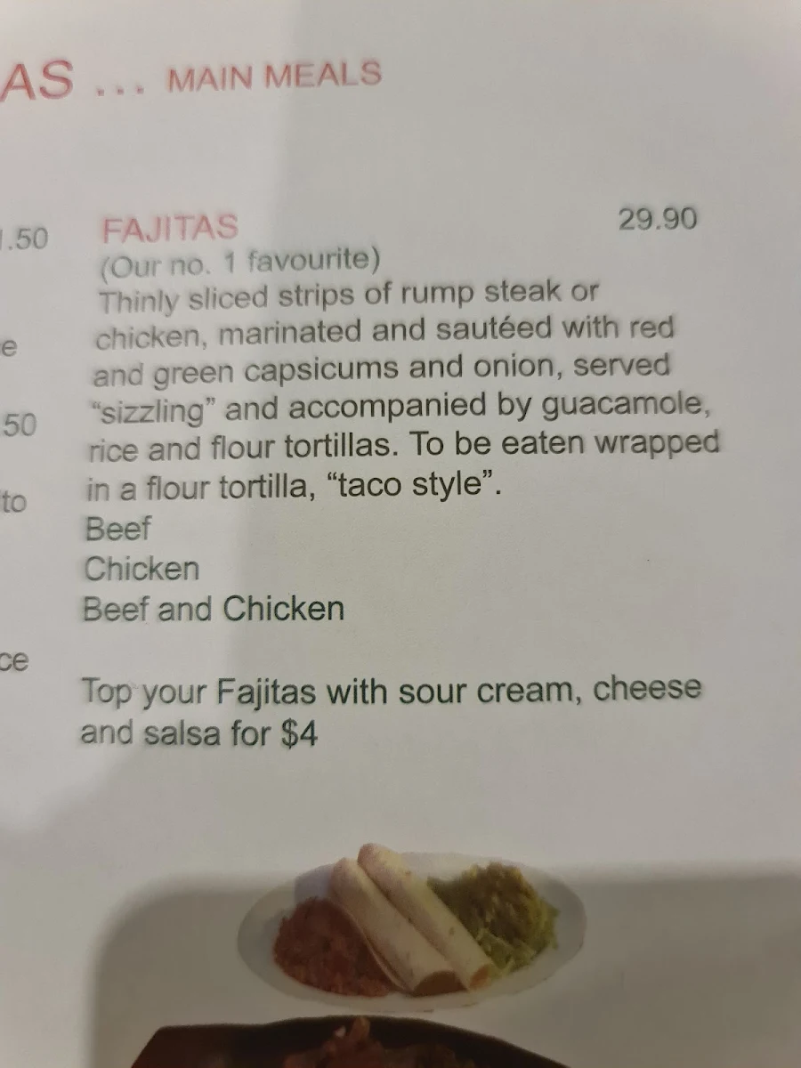 Menu, Taco Bill - Albury
