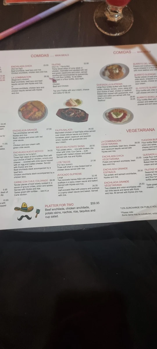 Menu, Taco Bill - Albury