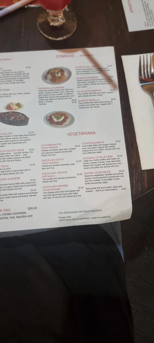 Menu, Taco Bill - Albury