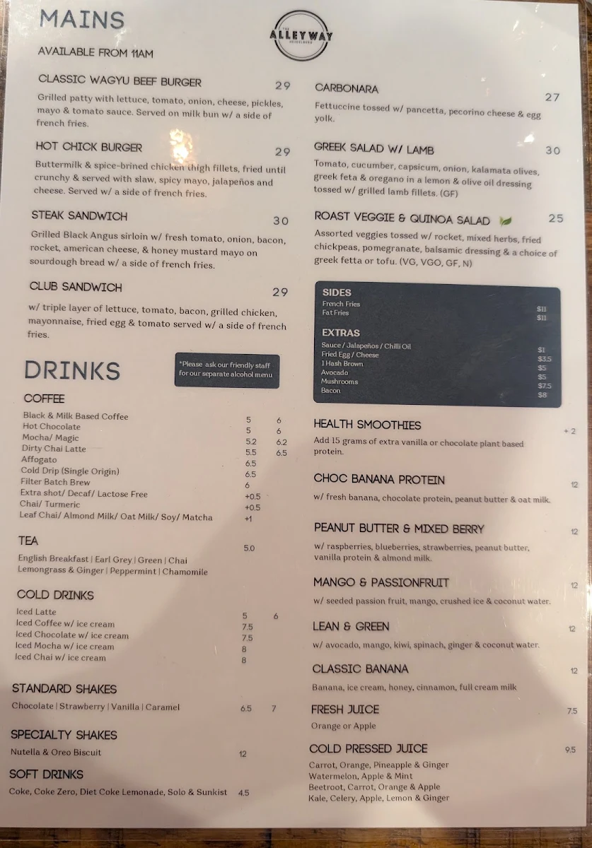 Menu, The Alleyway