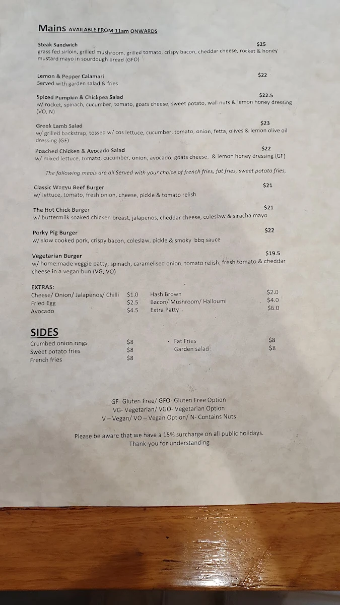 Menu, The Alleyway