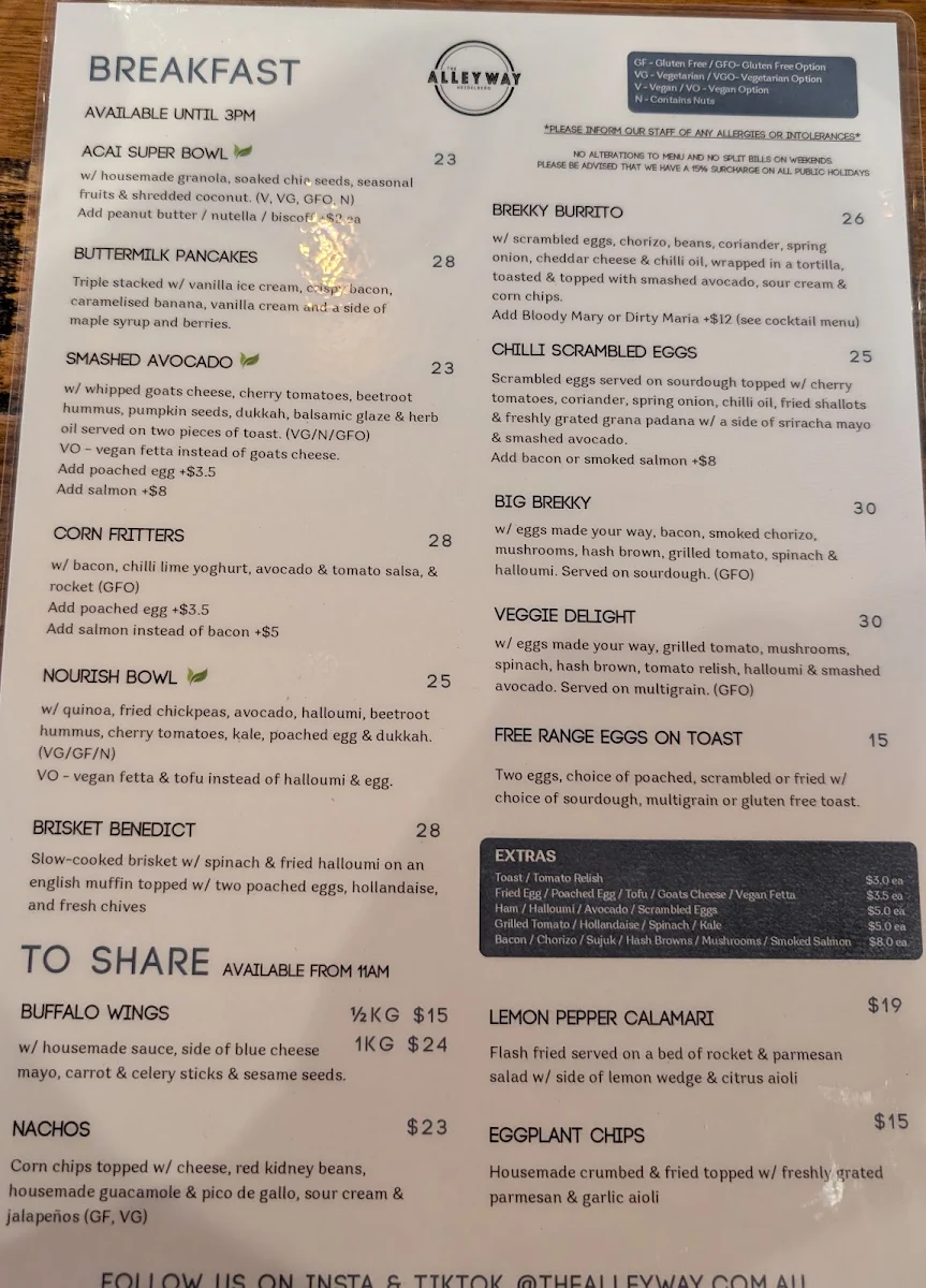 Menu, The Alleyway