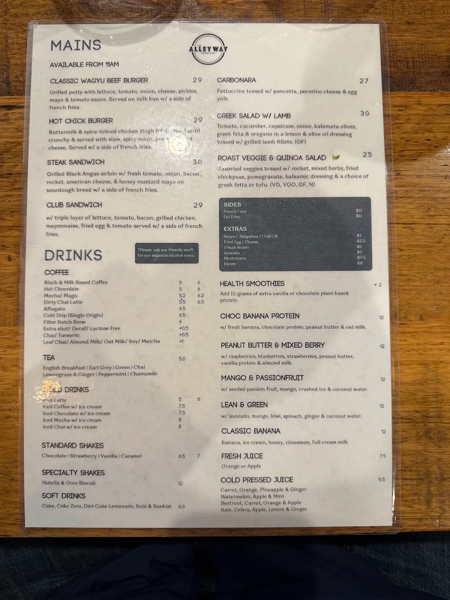 Menu, The Alleyway