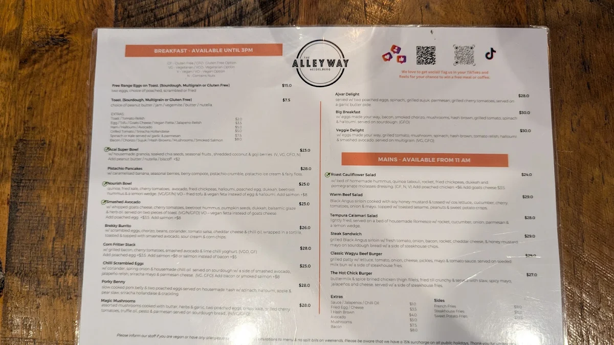 Menu, The Alleyway