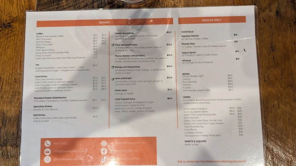 Menu, The Alleyway