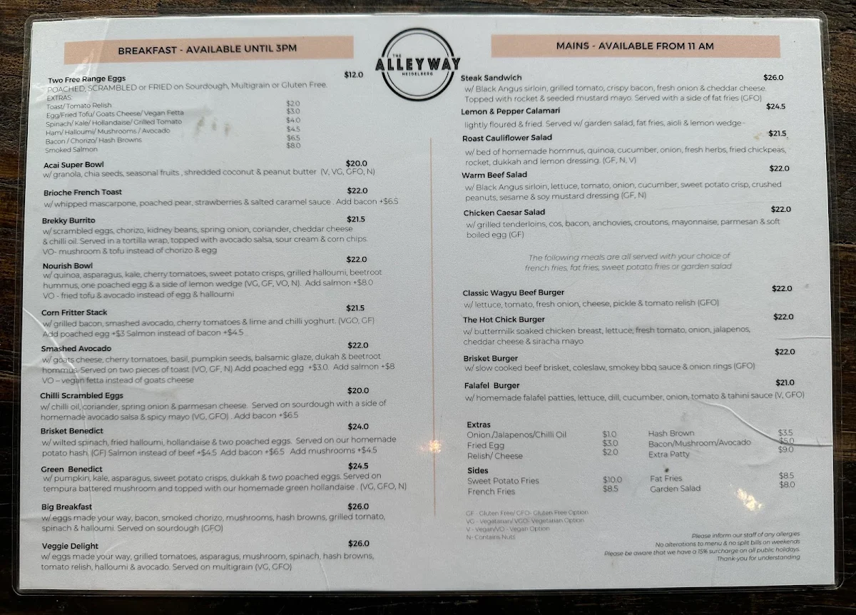 Menu, The Alleyway