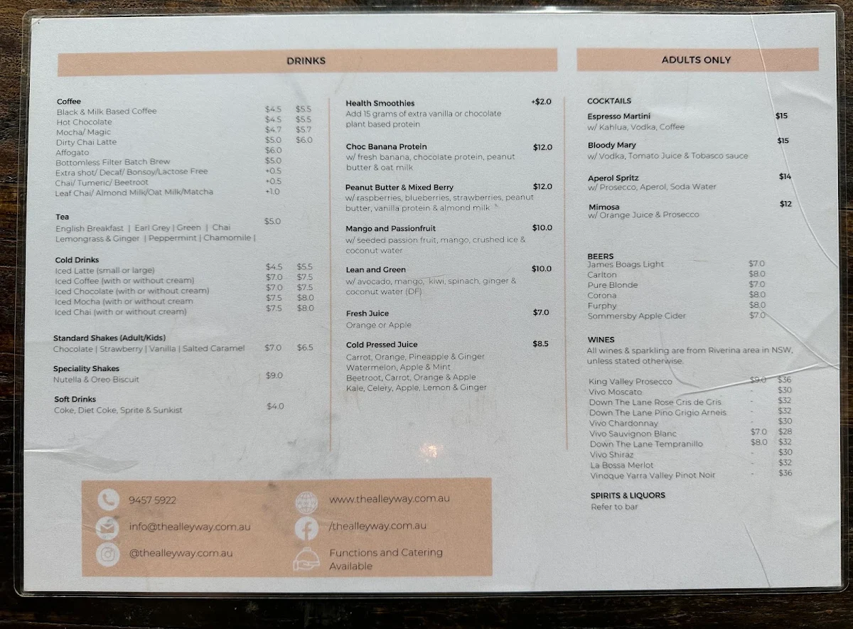 Menu, The Alleyway