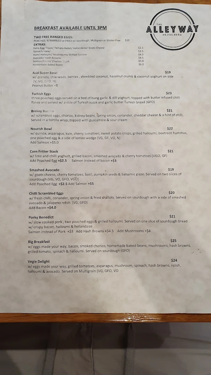 Menu, The Alleyway
