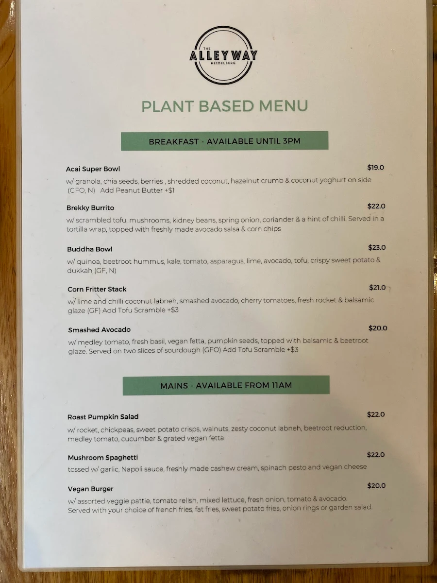 Menu, The Alleyway