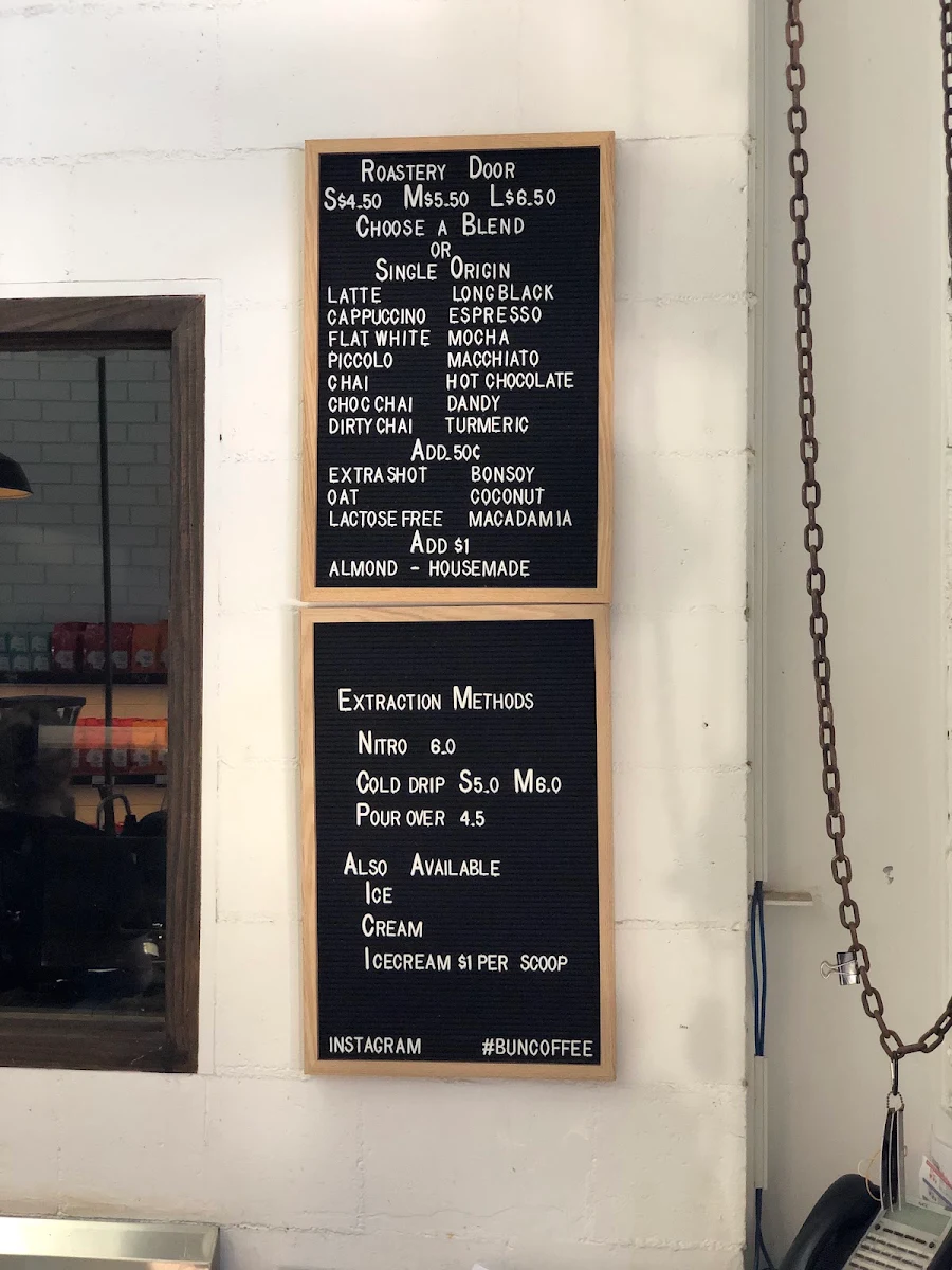 Menu, Bun Coffee Byron Bay