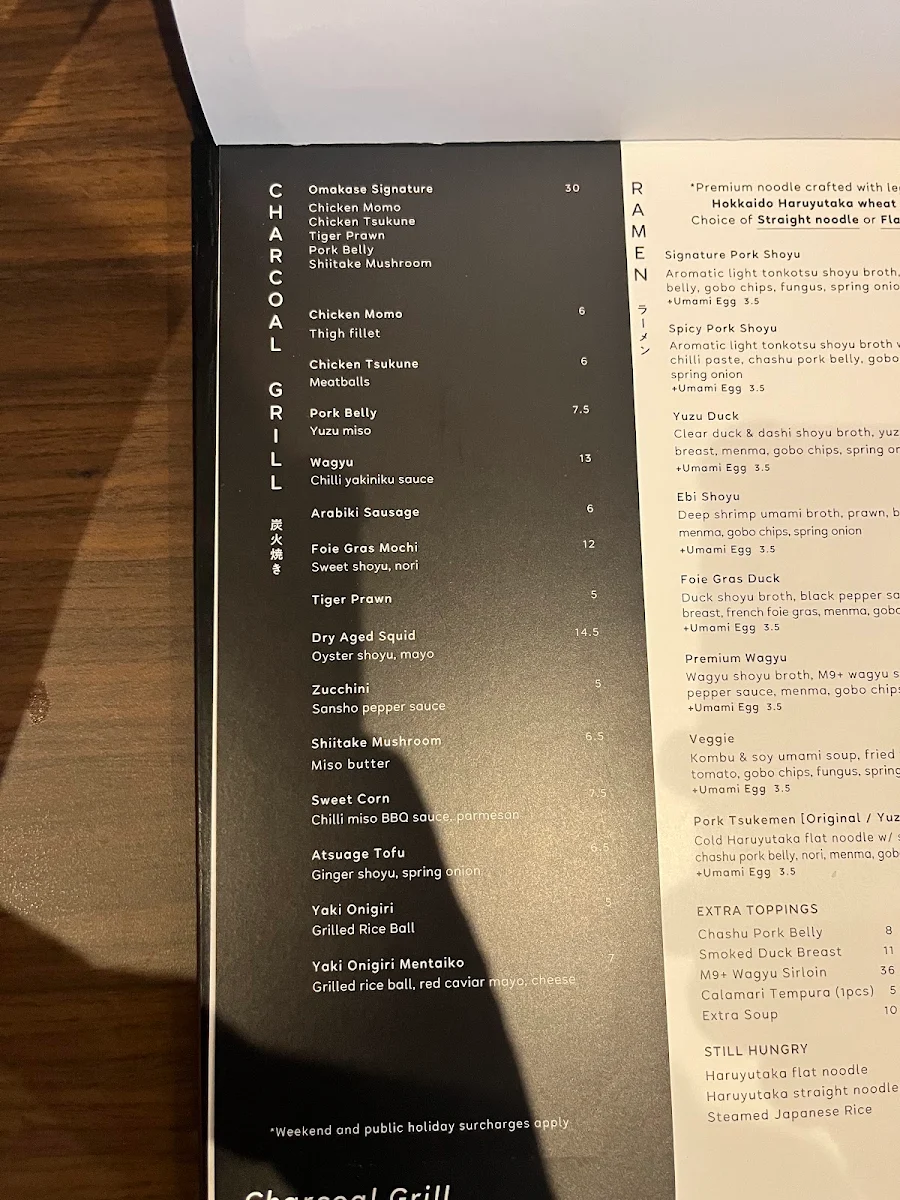 Menu, Sara Ramen & Yakitori Bar