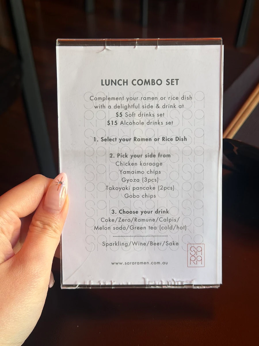 Menu, Sara Ramen & Yakitori Bar