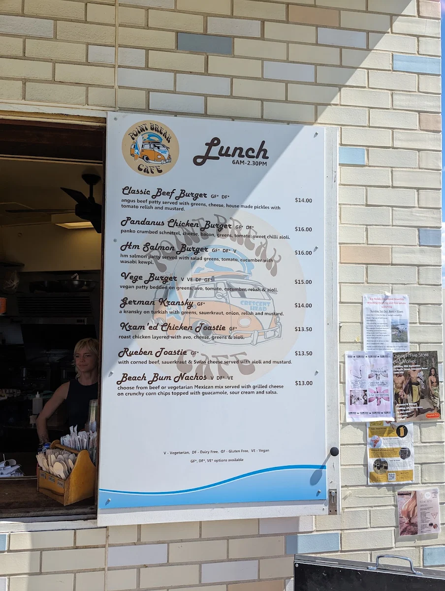 Menu, Point Break Cafe - Crescent Head