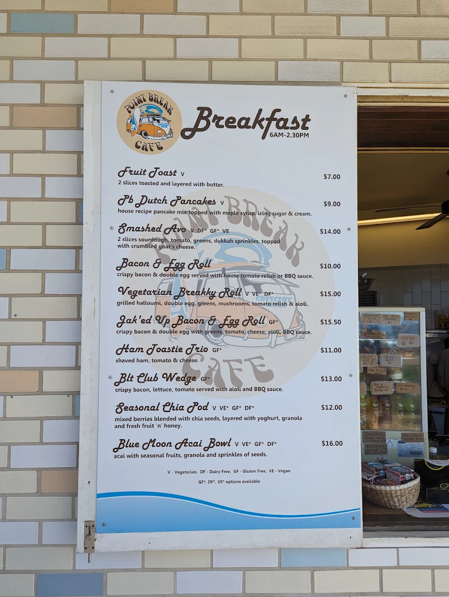 Menu, Point Break Cafe - Crescent Head