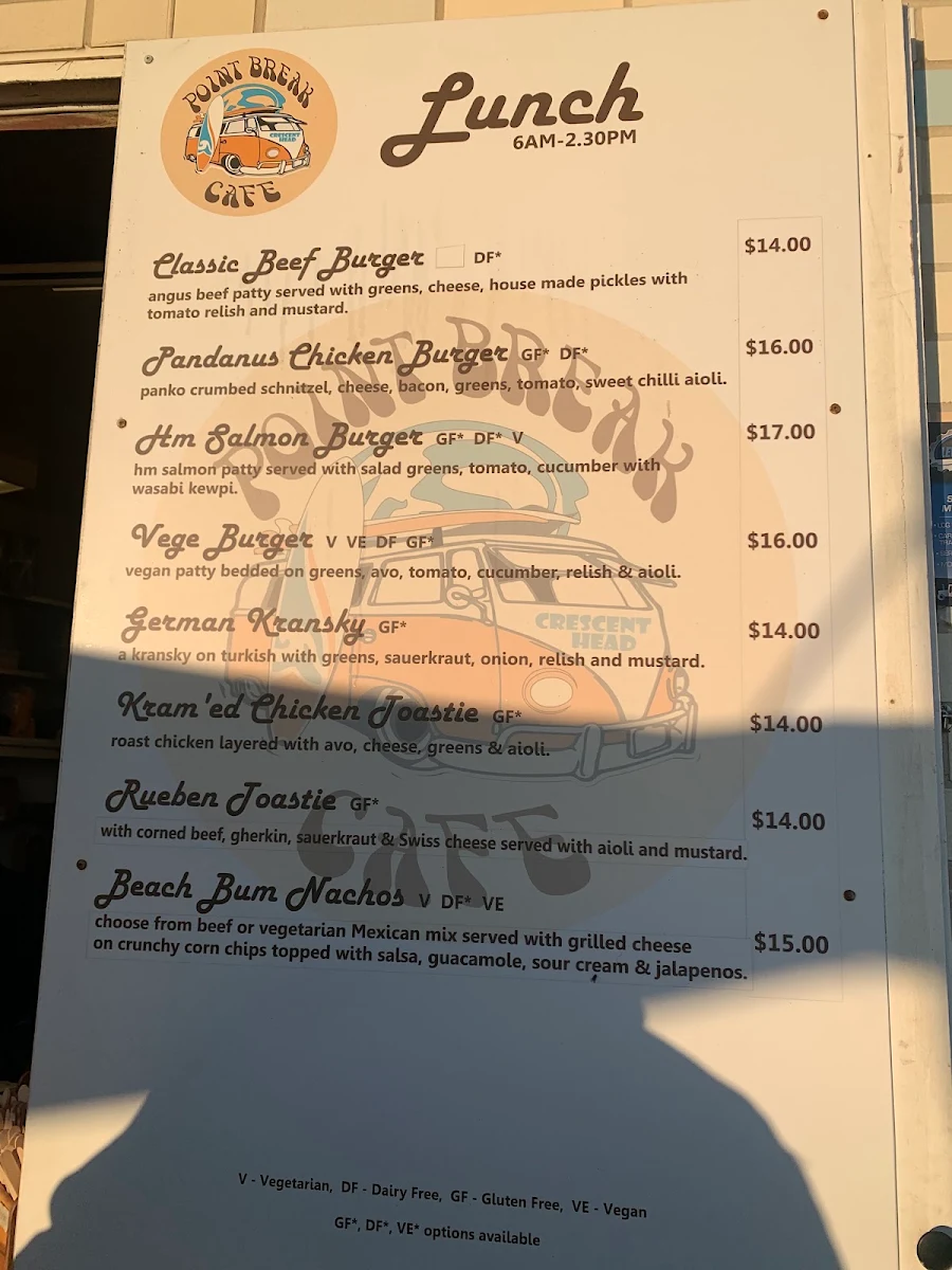 Menu, Point Break Cafe - Crescent Head