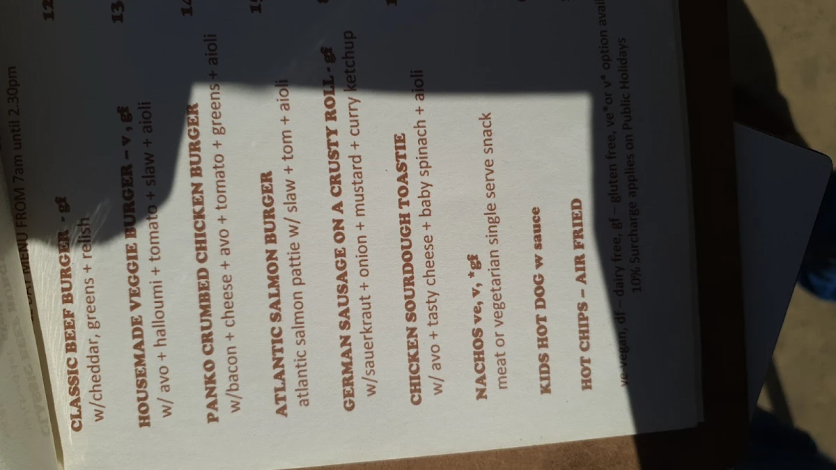 Menu, Point Break Cafe - Crescent Head