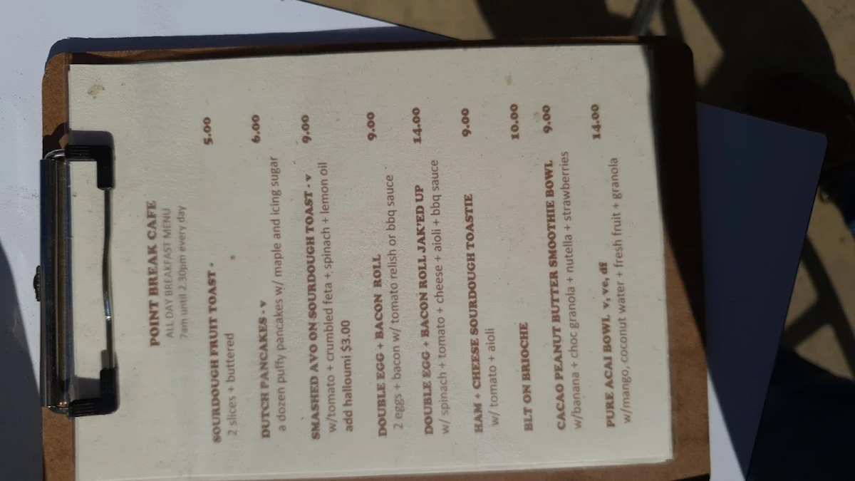 Menu, Point Break Cafe - Crescent Head
