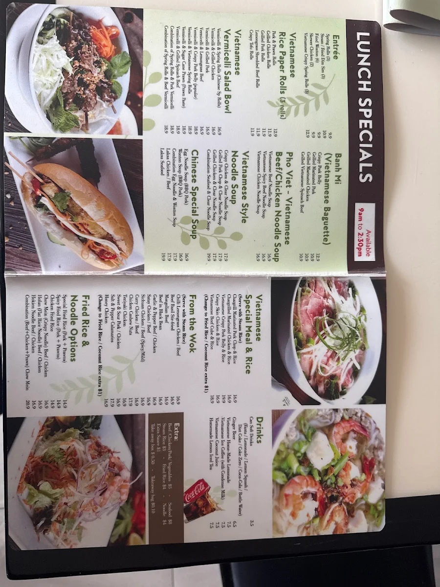 Menu, Vietnamese Garden Restaurant