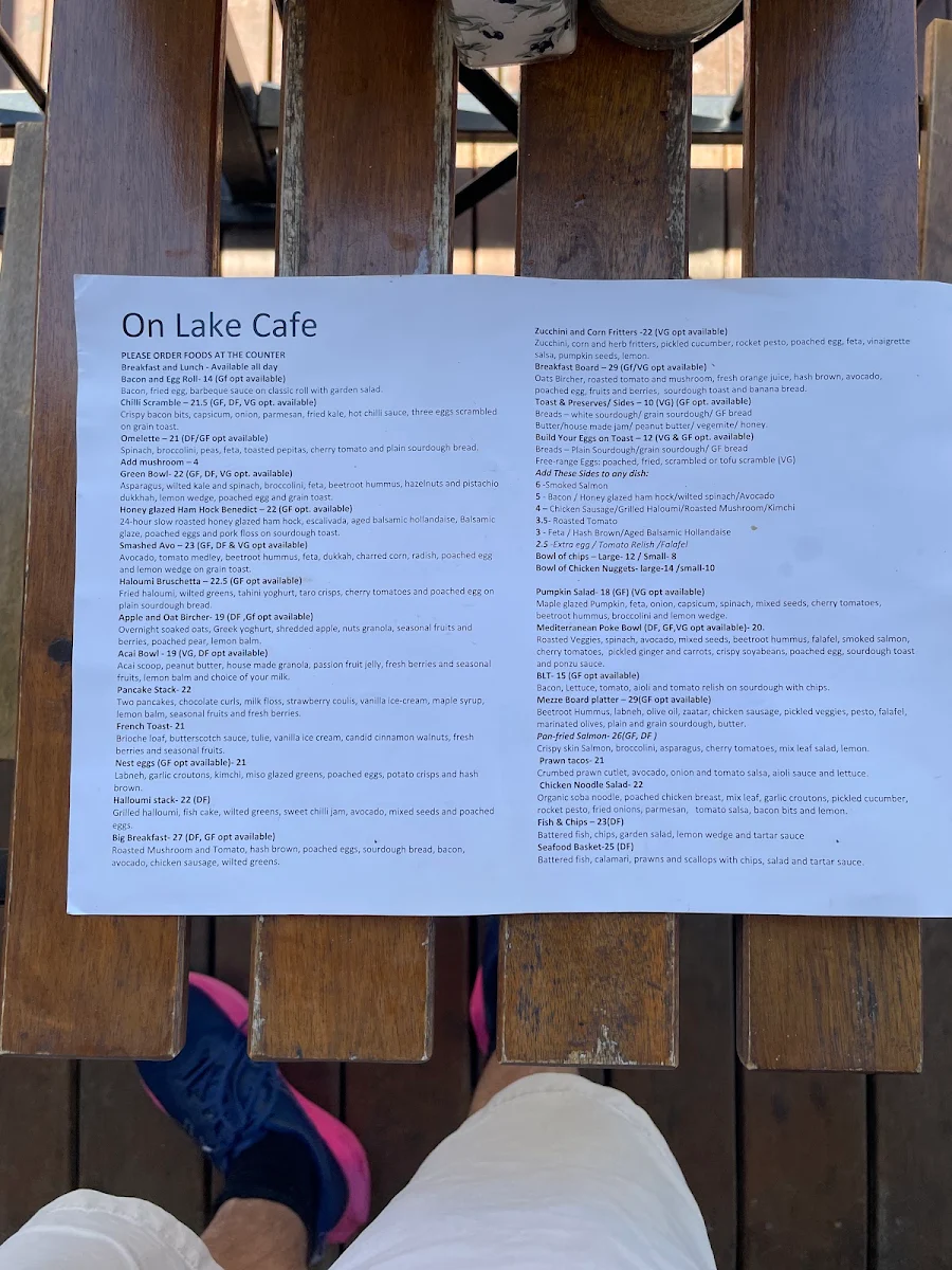 Menu, On-Lake Cafe