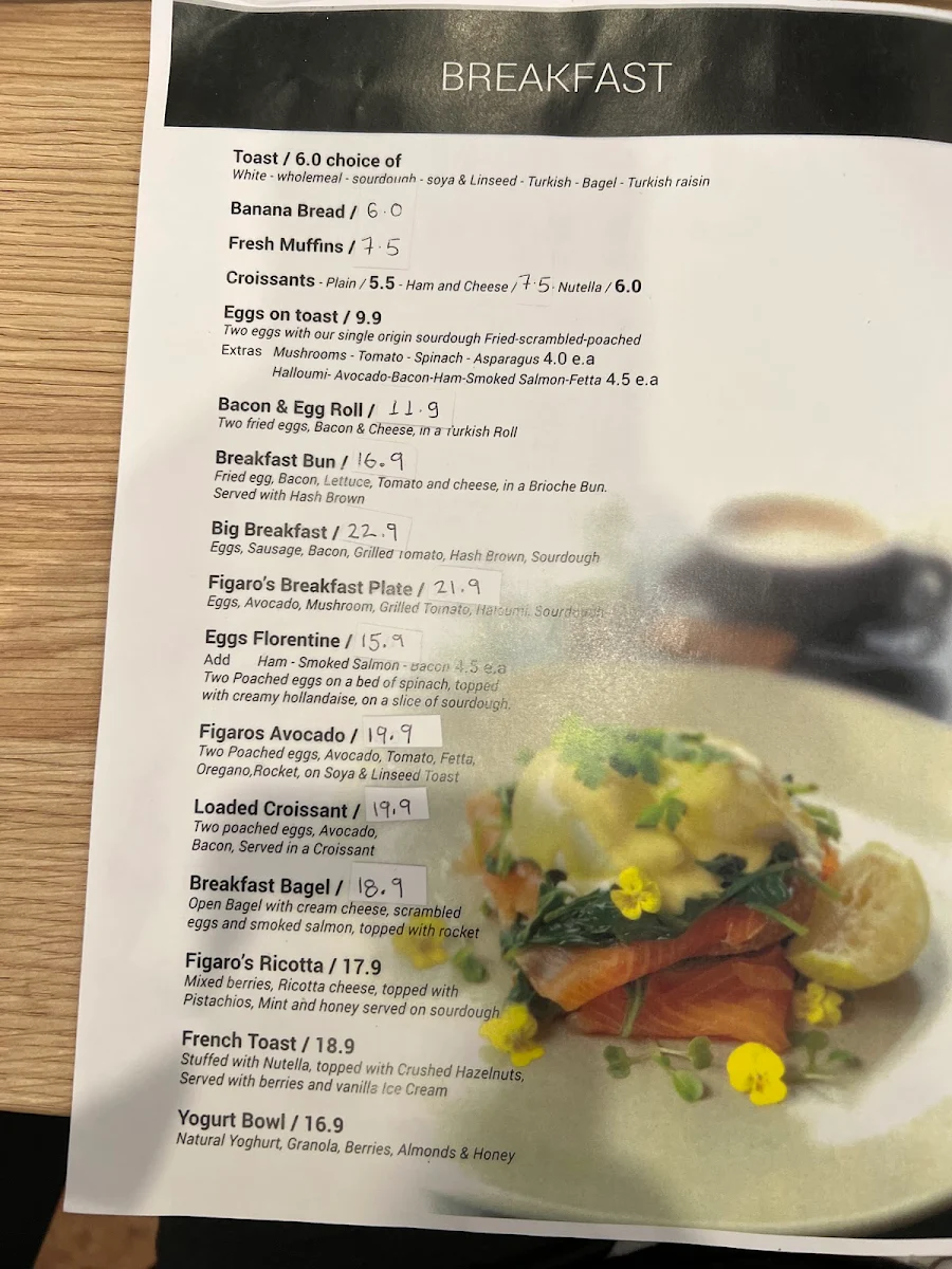 Menu, Cafe Figaro