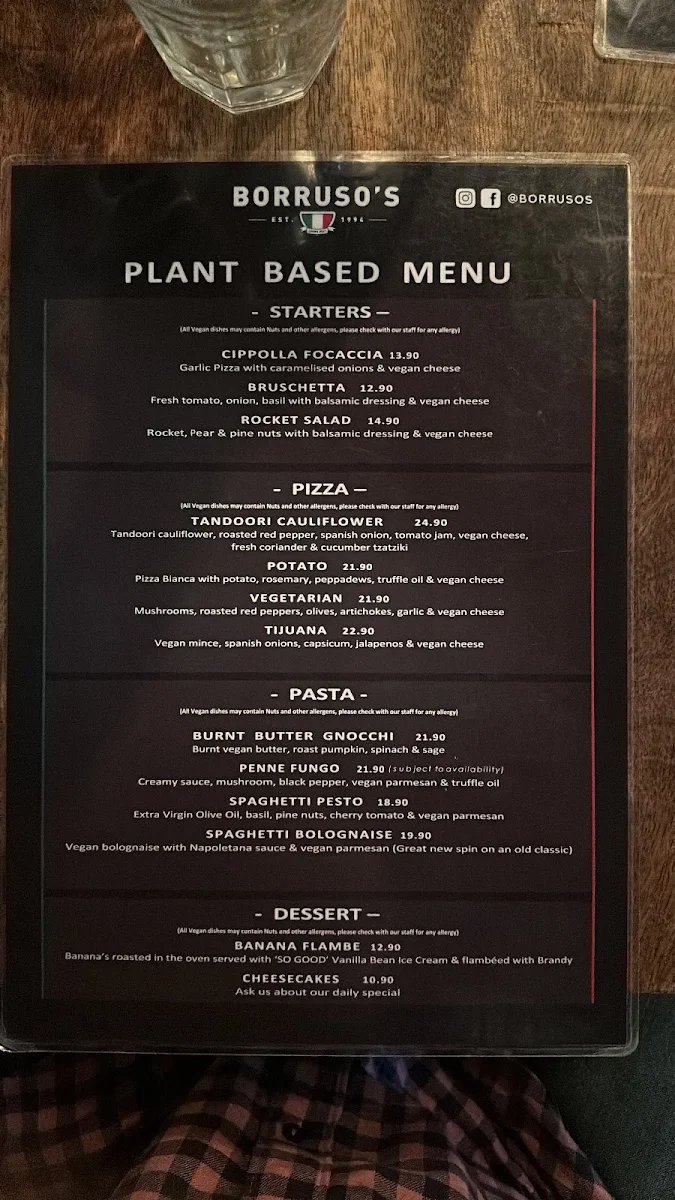 Menu, Borruso's Crows Nest