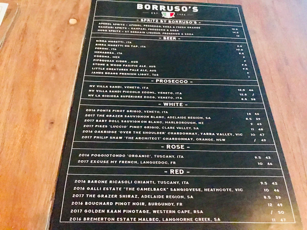 Menu, Borruso's Crows Nest