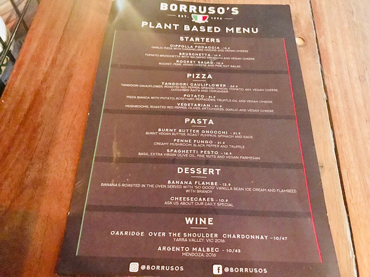 Menu, Borruso's Crows Nest