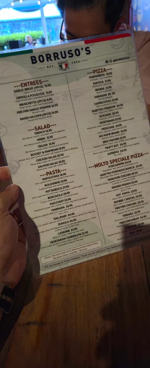 Menu, Borruso's Crows Nest