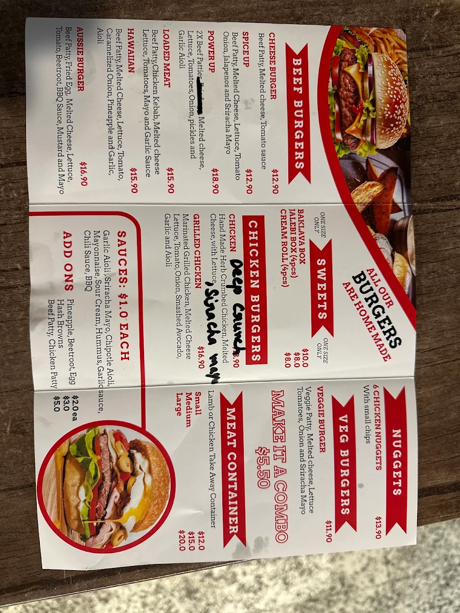 Menu, Springhill Kebab & Burger