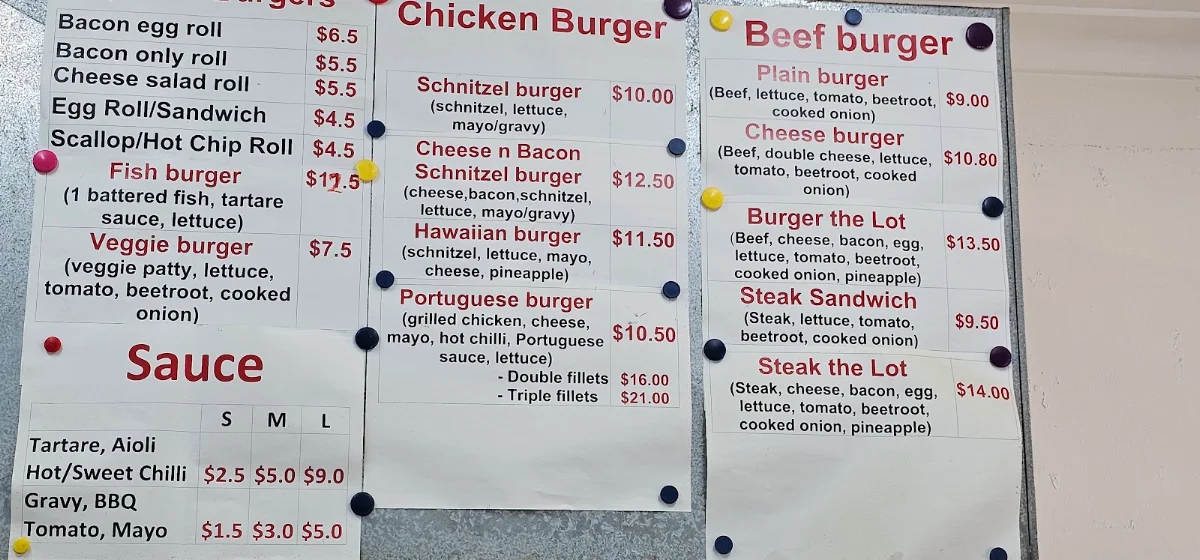Menu, Chris's Takeaway East Corrimal
