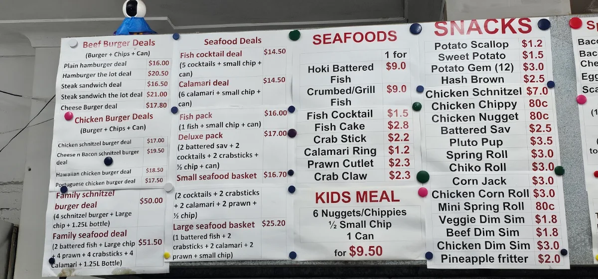 Menu, Chris's Takeaway East Corrimal