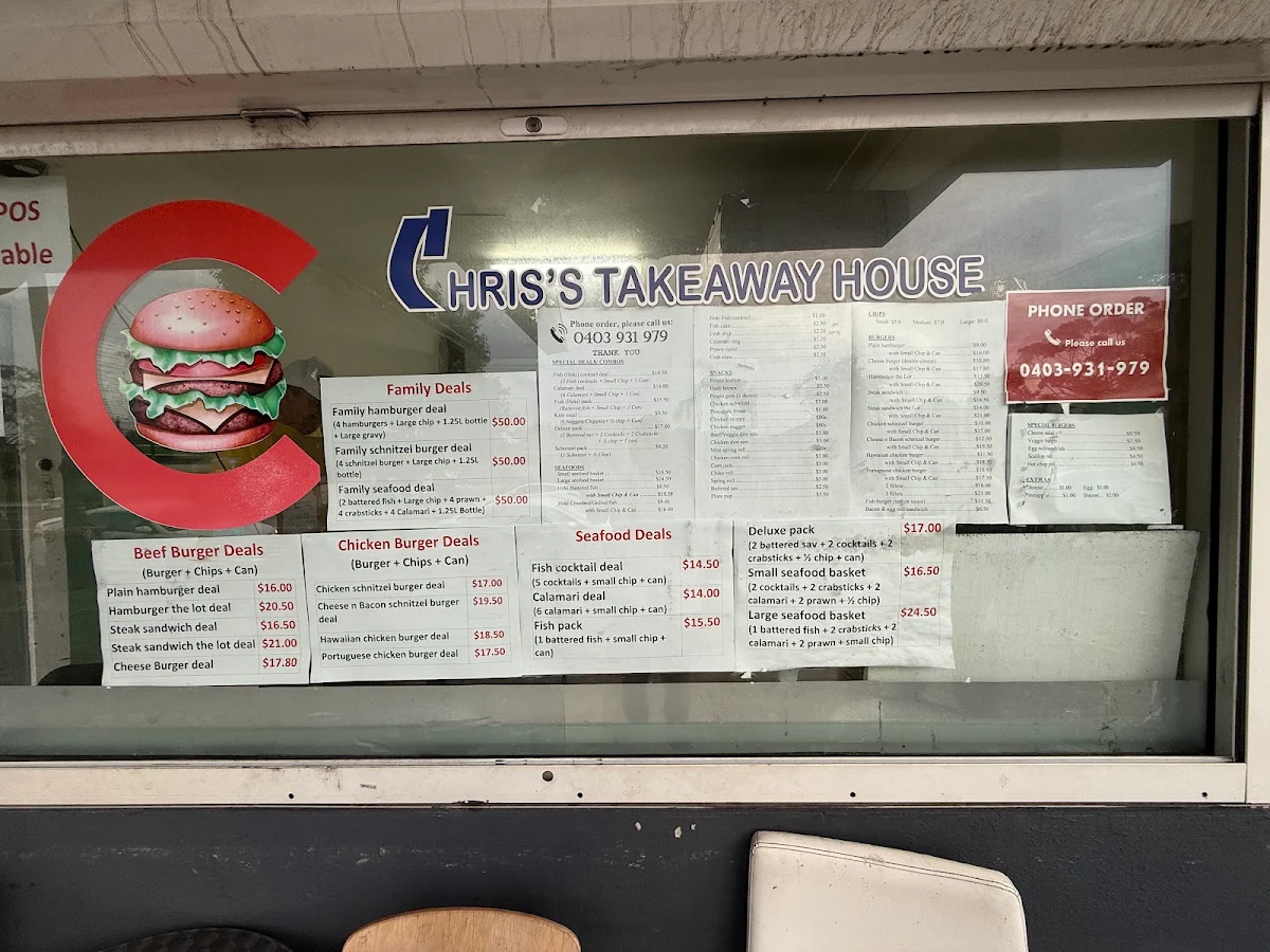 Menu, Chris's Takeaway East Corrimal