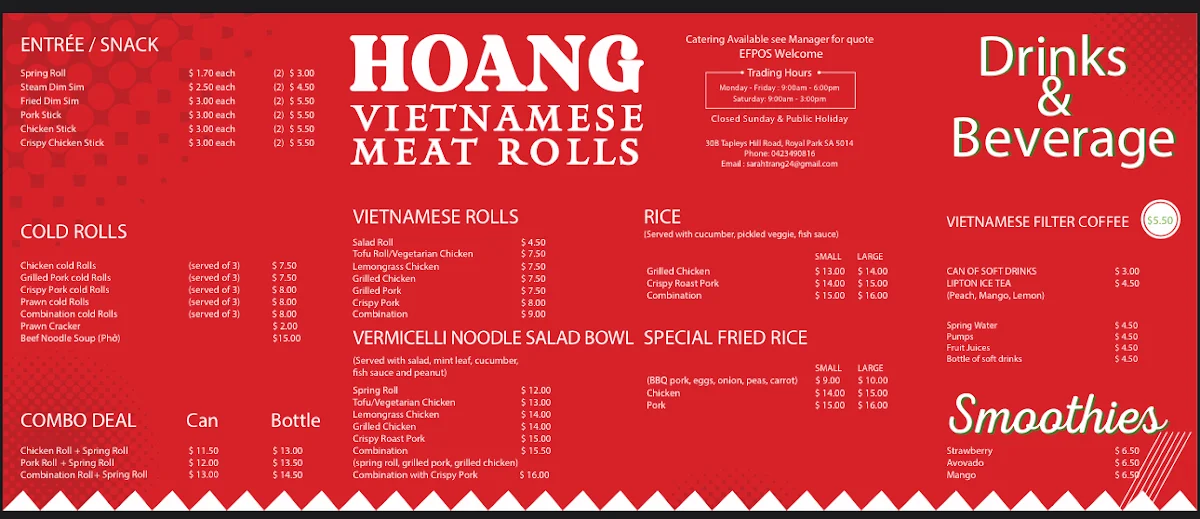 Menu, Hoang Vietnamese Meat Rolls