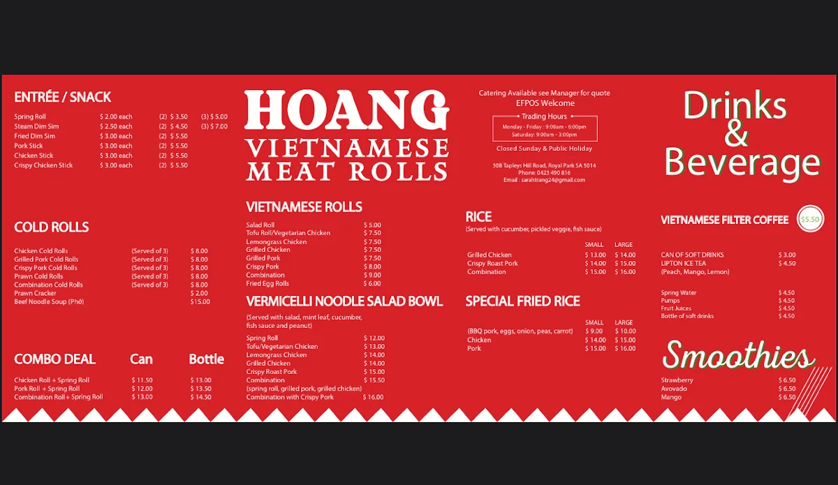 Menu, Hoang Vietnamese Meat Rolls